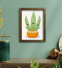 BK Gift Kaktüs Tasarımlı Doğal Masif Ahşap Çerçeveli Tablo 45x65cm-15