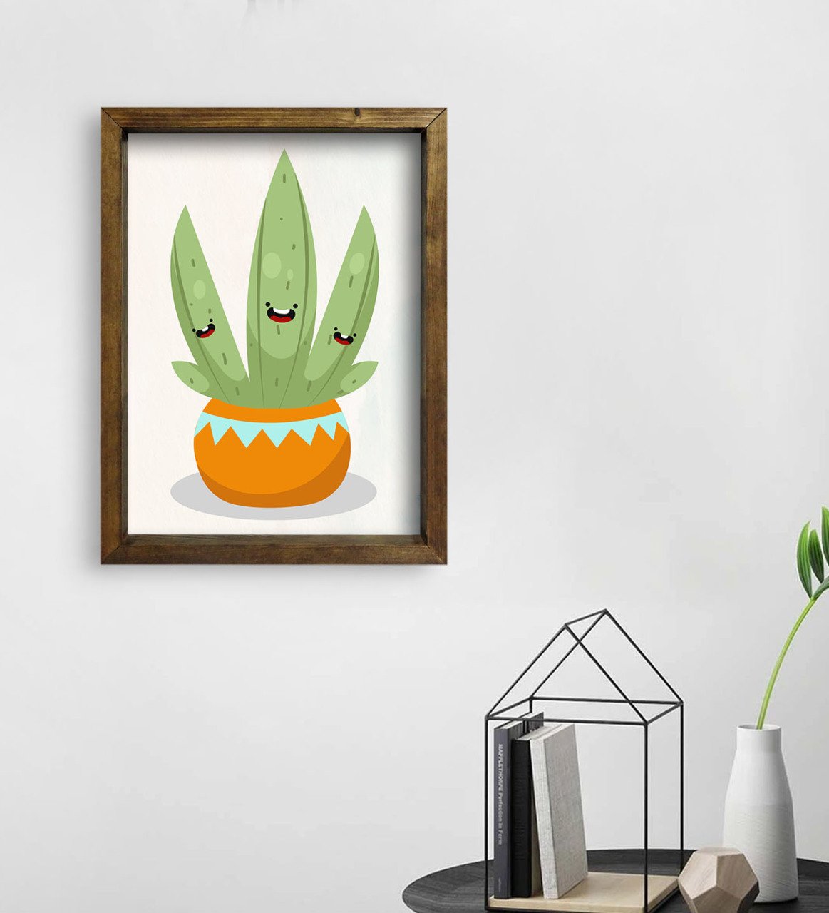 BK Gift Kaktüs Tasarımlı Doğal Masif Ahşap Çerçeveli Tablo 45x65cm-15