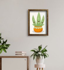 BK Gift Kaktüs Tasarımlı Doğal Masif Ahşap Çerçeveli Tablo 45x65cm-15