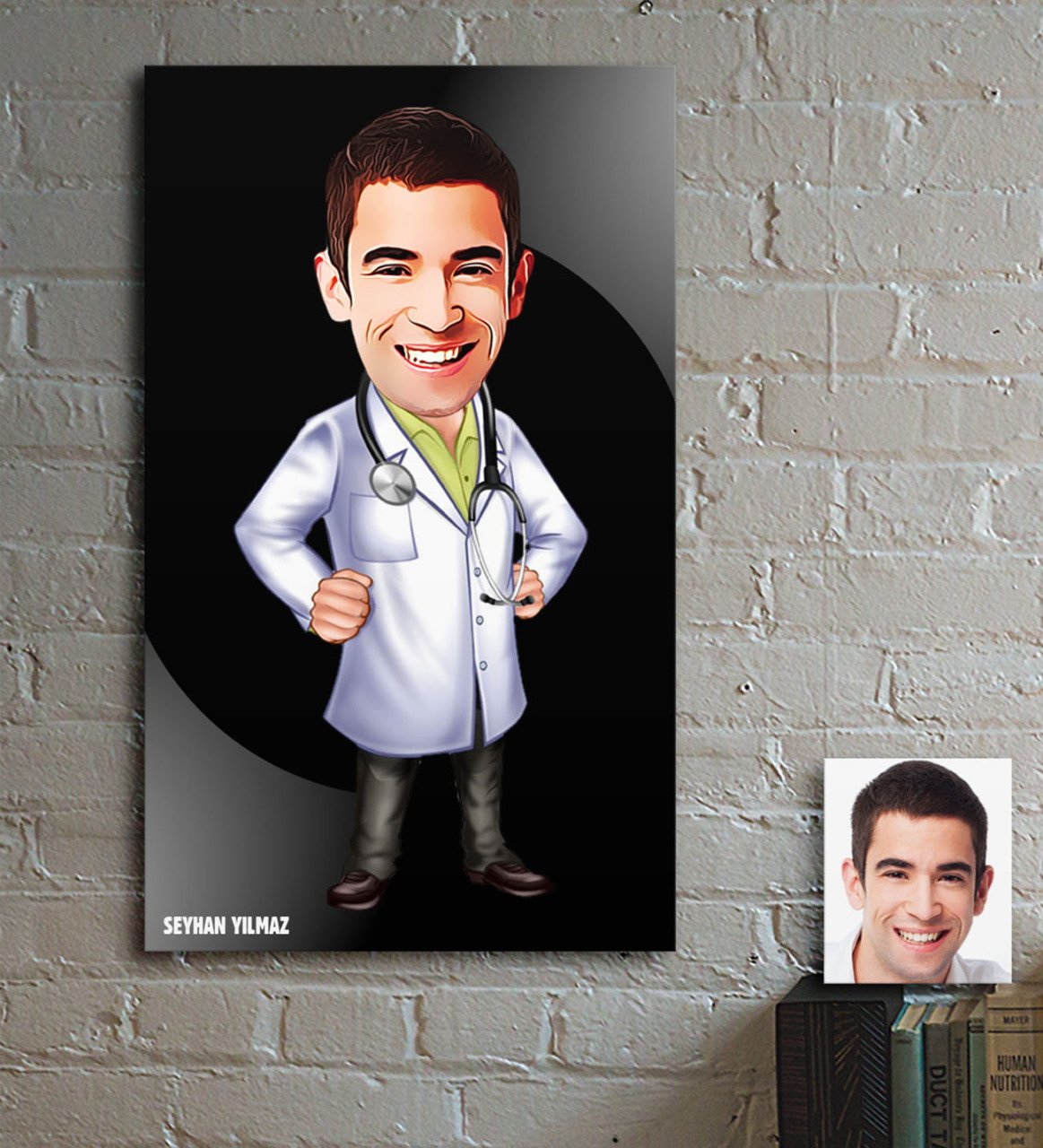Kişiye Özel Bay Doktor Karikatür Ahşap Tablo - 4