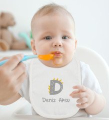 BK Kids Kişiye Özel Harfli Bebek Body Zıbın ve Mama Önlüğü Hediye Seti - Model 3
