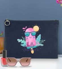 BK Gİft Yaz Temalı-5 Astarlı Lacivert Portföy Çanta 30x21cm, Baskılı El Çantası, Organizer Çanta