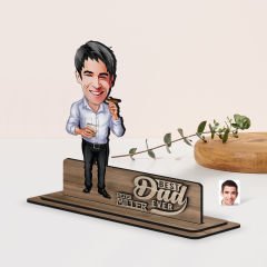 BK Gift Kişiye Özel 3D Kabartma İsimli Baba Karikatürlü Ahşap Biblo-10, Babaya Hediye, Babalar Günü Hediyeleri
