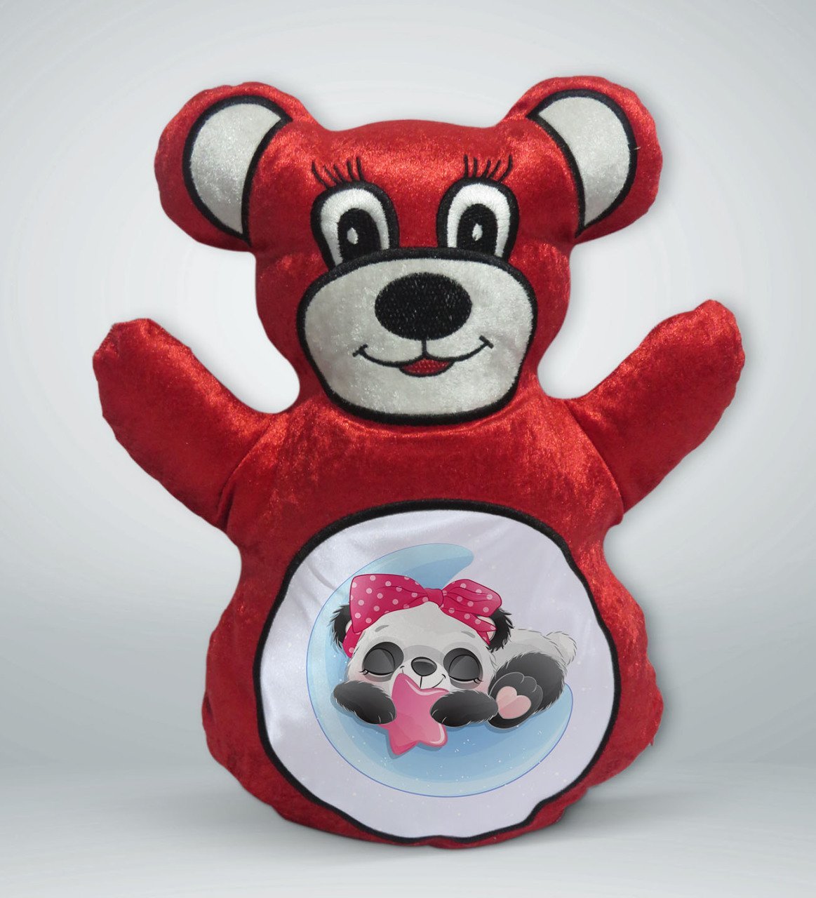 BK Gift Sevimli Panda Tasarımlı Kırmızı Ayıcık Yastık-3