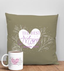 BK Gift Kişiye Özel İsimli Anneler Günü Tasarımlı Haki Kırlent Yastık ve Kupa Seti, Anneye Hediye, Ev Dekorasyonu, Anneler Günü Hediyesi-3