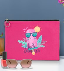 BK Gİft Yaz Temalı-5 Astarlı Fuşya Portföy Çanta 30x21cm, Baskılı El Çantası, Organizer Çanta