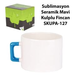 Sublimasyon Seramik Mavi Kulplu Lüks Fincan - Kutulu