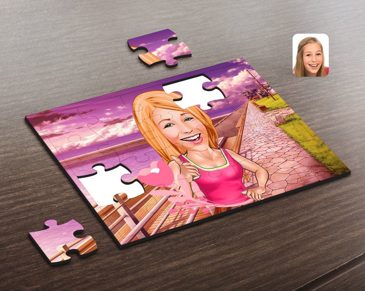 Kişiye Özel Kadın Karikatürlü Ahşap Puzzle-49