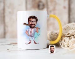 Bk Gift Kişiye Özel Beyzbol Karikatürlü Sarı Kupa Bardak-16, Sevgiliye Hediye, Arkadaşa Hediye