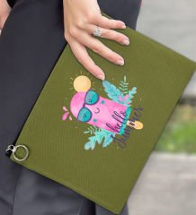 BK Gİft Yaz Temalı-5 Astarlı Yeşil Portföy Çanta 30x21cm, Baskılı El Çantası, Organizer Çanta