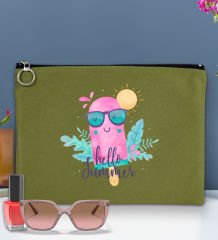 BK Gİft Yaz Temalı-5 Astarlı Yeşil Portföy Çanta 30x21cm, Baskılı El Çantası, Organizer Çanta