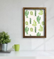 BK Gift Kaktüs Tasarımlı Doğal Masif Ahşap Çerçeveli Tablo 45x65cm-18