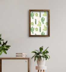 BK Gift Kaktüs Tasarımlı Doğal Masif Ahşap Çerçeveli Tablo 45x65cm-18