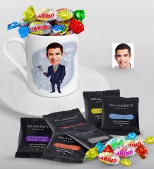 Kişiye Özel Bay Muhasebeci Karikatürlü Türk Kahvesi Fincanı Selamlique Karışık Türk Kahvesi ve Haribo Şeker Hediye Seti-1