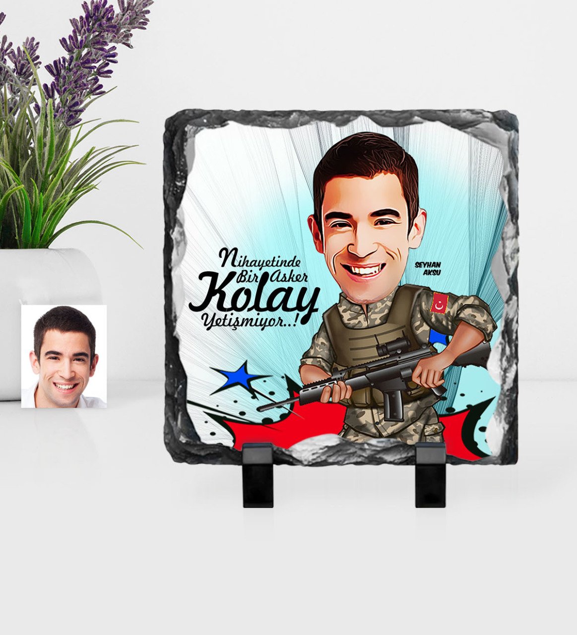 Kişiye Özel Asker Karikatürlü Dekoratif Doğal Taş - 1