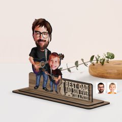 BK Gift Kişiye Özel 3D Kabartma İsimli Baba-Oğul Karikatürlü Ahşap Biblo-1, Babaya Hediye, Babalar Günü Hediyeleri