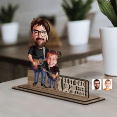 BK Gift Kişiye Özel 3D Kabartma İsimli Baba-Oğul Karikatürlü Ahşap Biblo-1, Babaya Hediye, Babalar Günü Hediyeleri