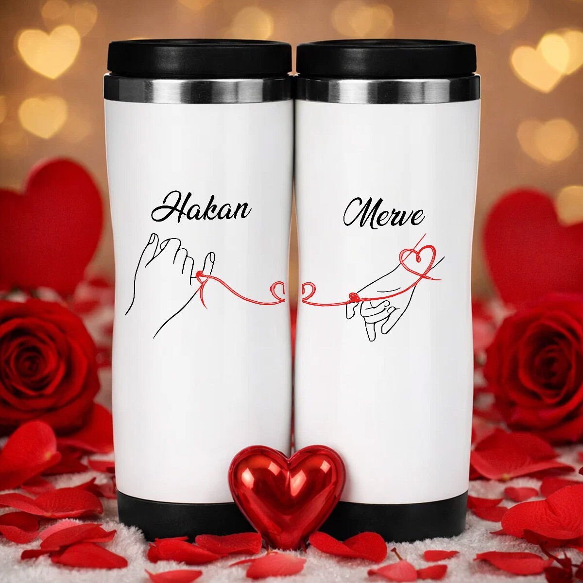 BK Gift Kişiye Özel Çift Sevgili Tasarımlı İkili Çelik Termos Bardak -20, Sevgiliye Hediye, Sevgililer Günü Hediyesi