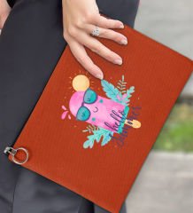 BK Gİft Yaz Temalı-5 Astarlı Kiremit Portföy Çanta 30x21cm, Baskılı El Çantası, Organizer Çanta