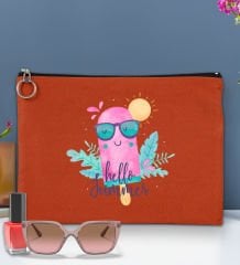BK Gİft Yaz Temalı-5 Astarlı Kiremit Portföy Çanta 30x21cm, Baskılı El Çantası, Organizer Çanta