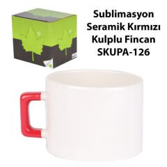 Sublimasyon Seramik Kırmızı Kulplu Lüks Fincan - Kutulu