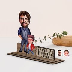 BK Gift Kişiye Özel 3D Kabartma İsimli Baba-Oğul Karikatürlü Ahşap Biblo-2, Babaya Hediye, Babalar Günü Hediyeleri