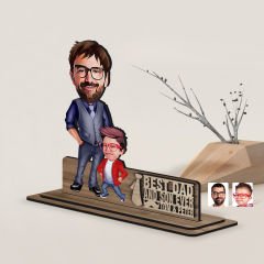 BK Gift Kişiye Özel 3D Kabartma İsimli Baba-Oğul Karikatürlü Ahşap Biblo-2, Babaya Hediye, Babalar Günü Hediyeleri