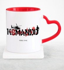 Kişiye Özel Mesleki Komando Kırmızı Kalpli Kupa Bardak