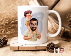 Kişiye Özel Karikatürlü Baba Oğul Tasarımlı Beyaz Kupa Bardak-20, Aileye Hediye , Karikatürlü Kupa Bardak