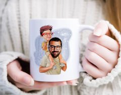Kişiye Özel Karikatürlü Baba Oğul Tasarımlı Beyaz Kupa Bardak-20, Aileye Hediye , Karikatürlü Kupa Bardak