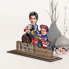 BK Gift Kişiye Özel 3D Kabartma İsimli Baba-Oğul Karikatürlü Ahşap Biblo-3, Babaya Hediye, Babalar Günü Hediyeleri