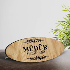 Kişiye Özel Mesleki Müdür Ahşap Oval Masa İsimliği  - 2