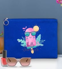BK Gİft Yaz Temalı-5 Astarlı Mavi Portföy Çanta 30x21cm, Baskılı El Çantası, Organizer Çanta