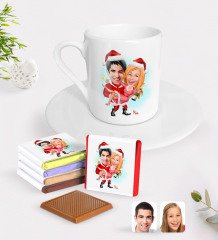 Kişiye Özel Yeni Yıl Sevgililer Karikatürlü Türk Kahvesi Fincanı ve Çikolata Hediye Seti-2