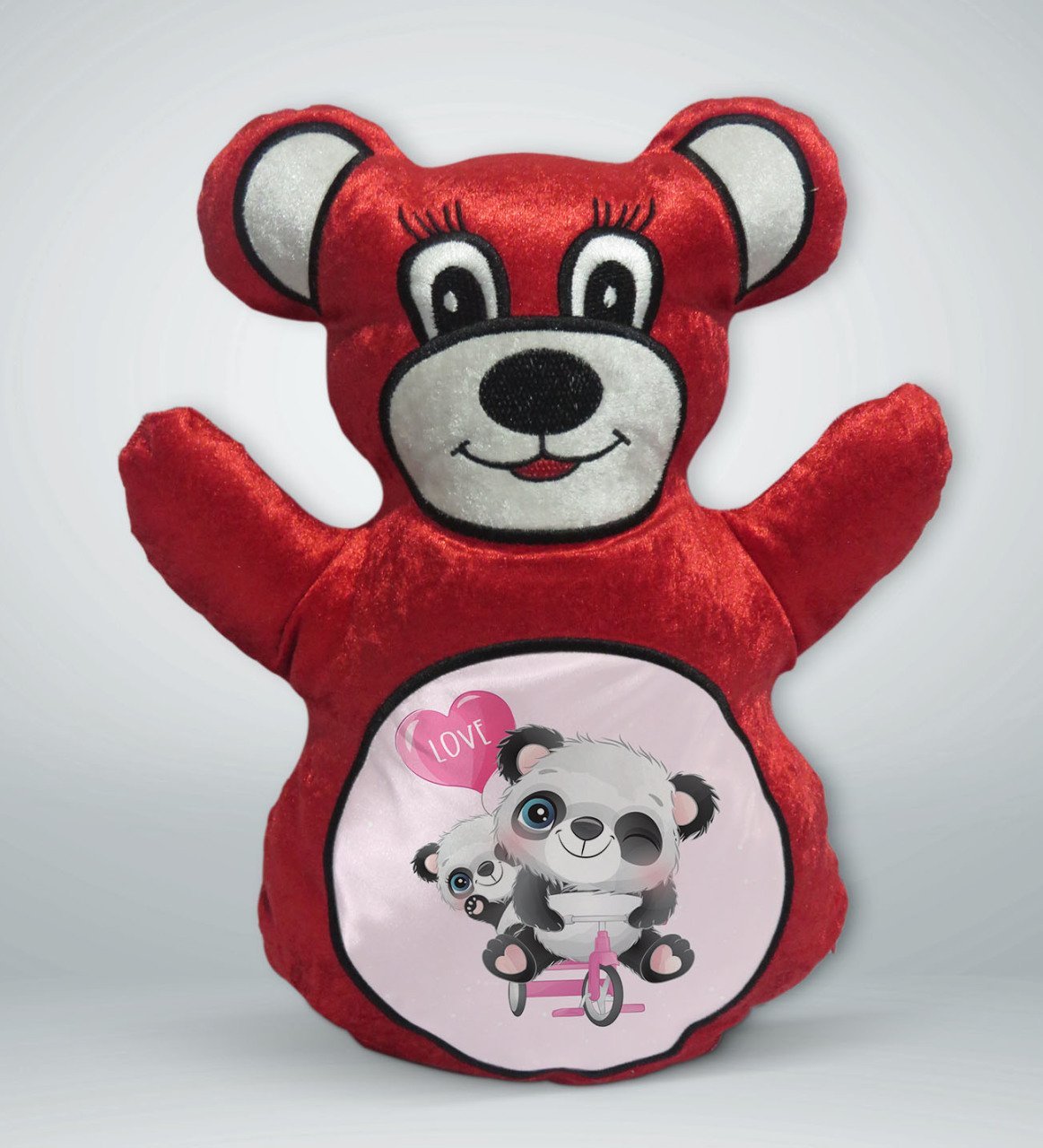 BK Gift Sevimli Pandalar Tasarımlı Kırmızı Ayıcık Yastık-1