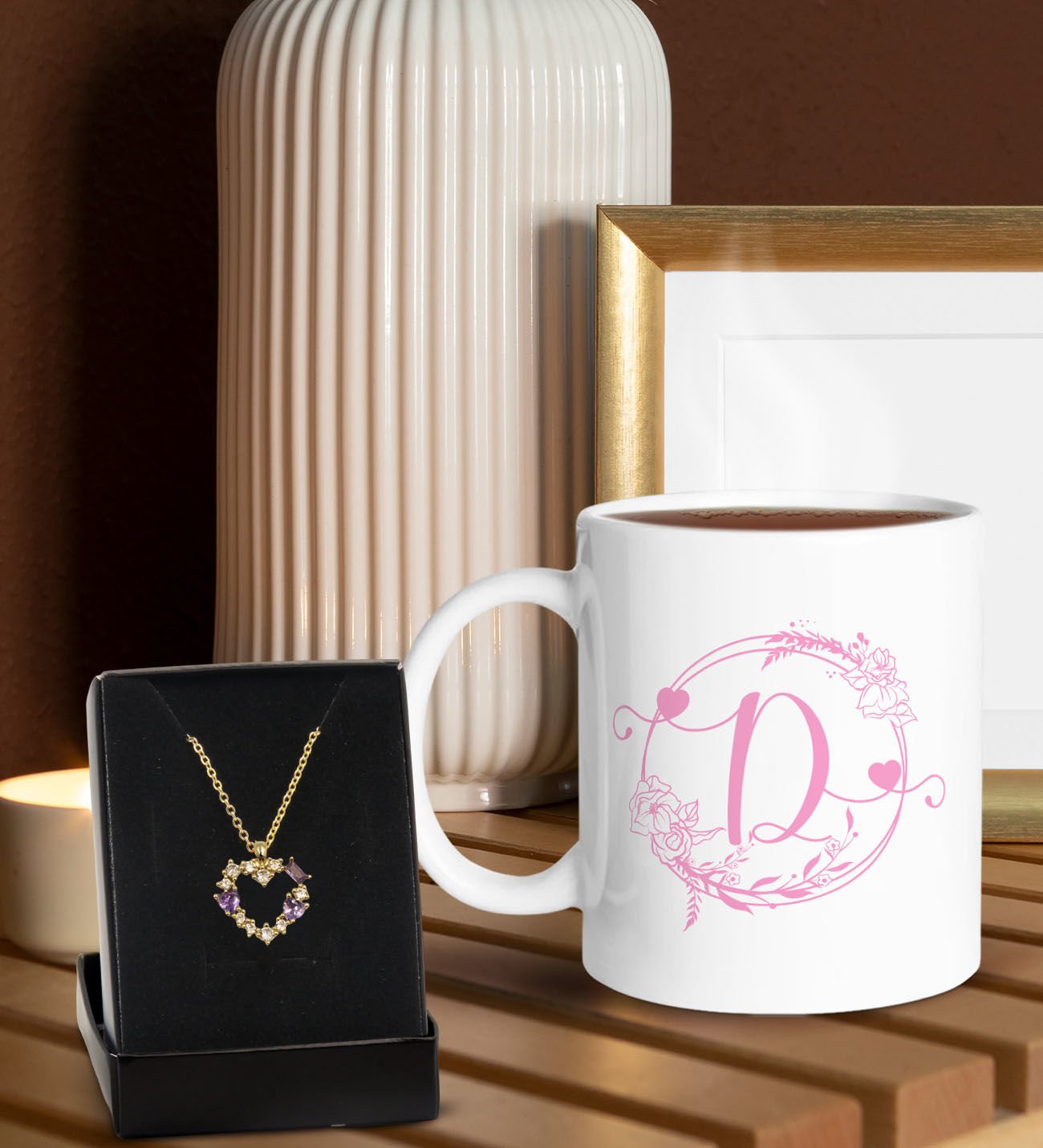 BK Gift Kişiye Özel Kupa ve Zirkon Taşlı Kalp Kolye-7, Sevgiliye Hediye, Doğum Günü Hediyesi, Yıl Dönümü Hediyesi