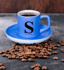 BK Gift Kişiye Özel Harfli İsimli Mat Mavi Renk Türk Kahvesi Fincanı-1, Renkli Türk Kahvesi Fincanı