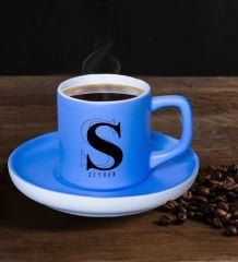 BK Gift Kişiye Özel Harfli İsimli Mat Mavi Renk Türk Kahvesi Fincanı-1, Renkli Türk Kahvesi Fincanı