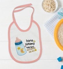 BK Kids Kişiye Özel Pembe Bebek Mama Önlüğü - Model 21