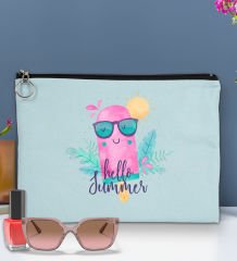 BK Gİft Yaz Temalı-5 Astarlı Açık Mavi Portföy Çanta 30x21cm, Baskılı El Çantası, Organizer Çanta