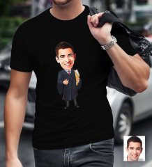 Kişiye Özel Bay Avukat Karikatürlü Siyah T-Shirt
