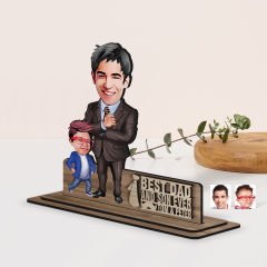 BK Gift Kişiye Özel 3D Kabartma İsimli Baba-Oğul Karikatürlü Ahşap Biblo-5, Babaya Hediye, Babalar Günü Hediyeleri