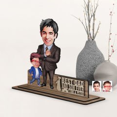 BK Gift Kişiye Özel 3D Kabartma İsimli Baba-Oğul Karikatürlü Ahşap Biblo-5, Babaya Hediye, Babalar Günü Hediyeleri