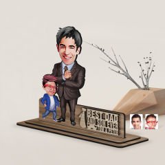 BK Gift Kişiye Özel 3D Kabartma İsimli Baba-Oğul Karikatürlü Ahşap Biblo-5, Babaya Hediye, Babalar Günü Hediyeleri