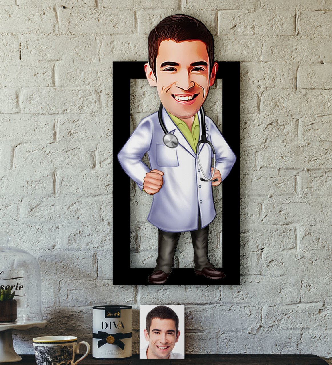 Kişiye Özel Bay Doktor Karikatürlü 3D Ahşap Tablo-1