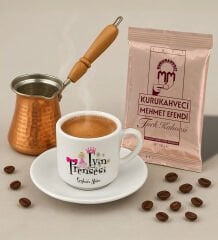 BK Gift Kişiye Özel İsimli Evin Prensesi Tasarımlı Türk Kahvesi Fincanı & Bakır Cezve & Türk Kahvesi Seti-1, Arkadaş Hediye, Sevgiliye Hediye