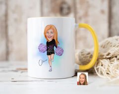 Bk Gift Kişiye Özel Ponpon Kız Karikatürlü Sarı Kupa Bardak-1, Sevgiliye Hediye, Arkadaşa Hediye