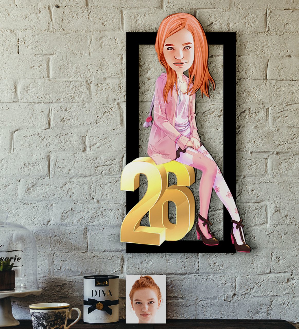 Kişiye Özel Bayan Doğum Günü Karikatürlü 3D Ahşap Tablo-10