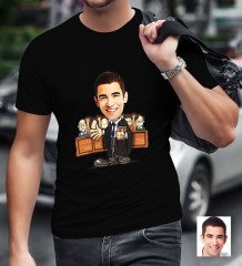 Kişiye Özel Bay Avukat Karikatürlü Siyah T-Shirt-2