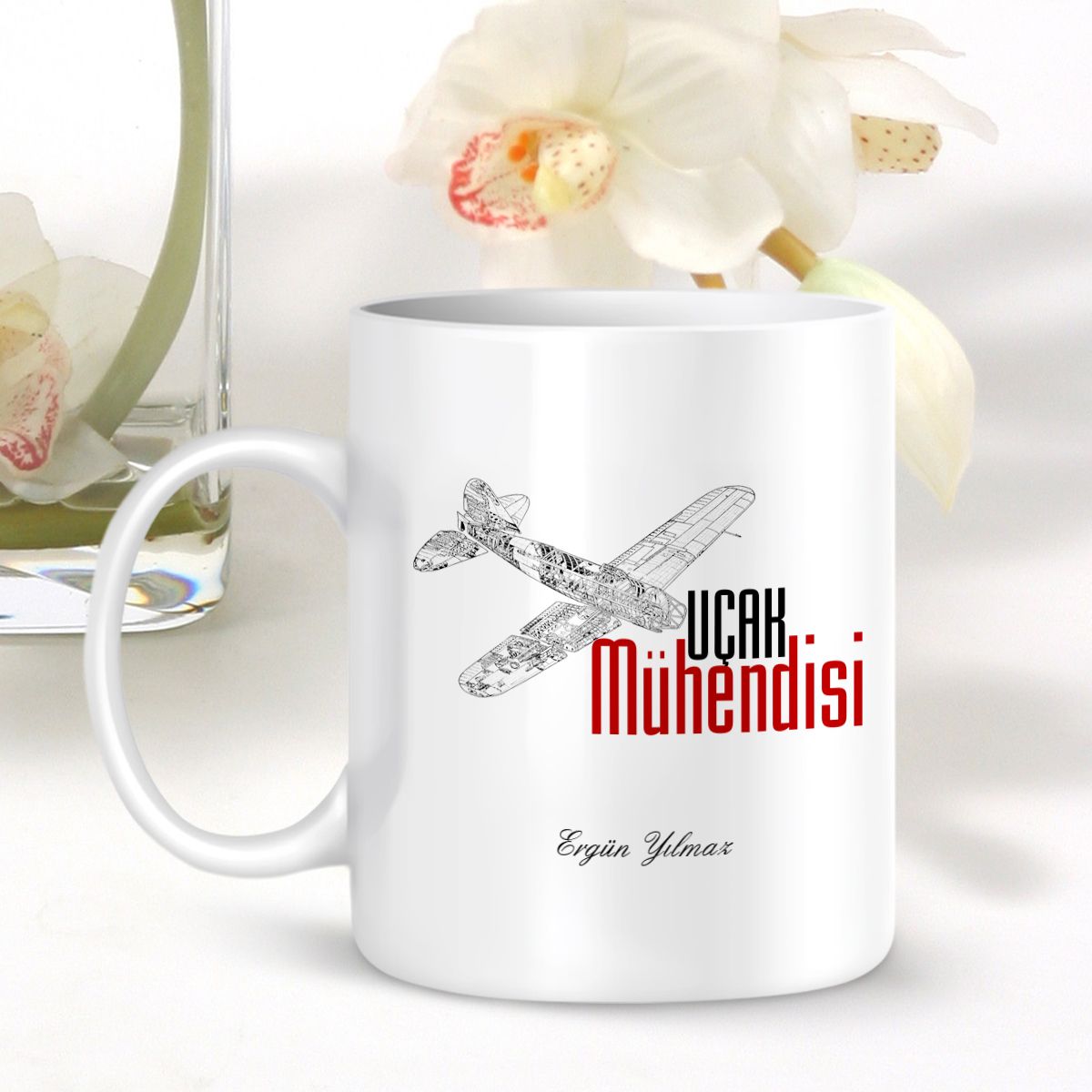 Kişiye Özel Mesleki Uçak Mühendisi Beyaz Kupa Bardak - 001